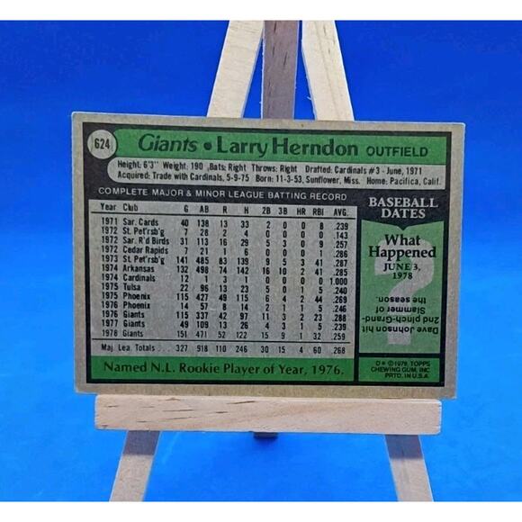 1979 Topps - Larry Herndon #624 Giants - Picture 3 of 4